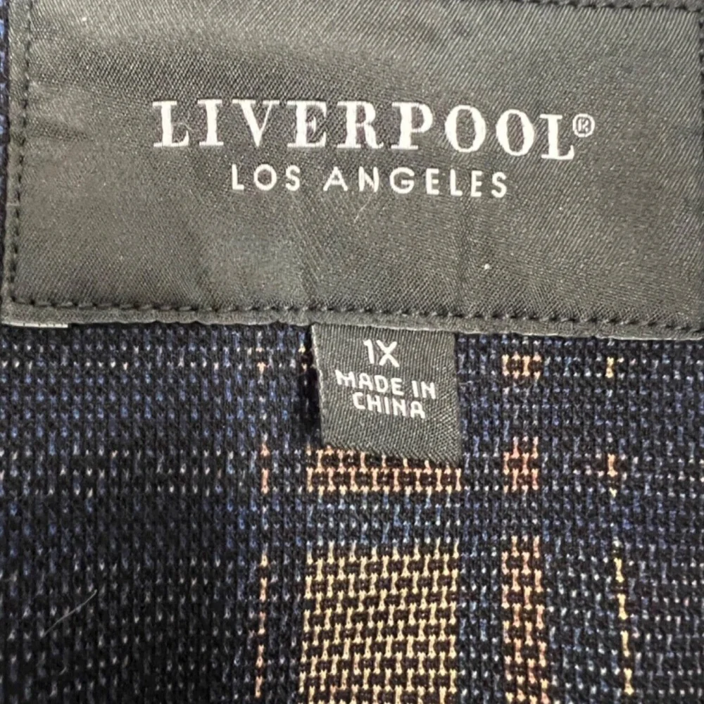 Liverpool Blazer Women 1X Navy Brown Tartan Plaid Relaxed Boyfriend Flap Pockets